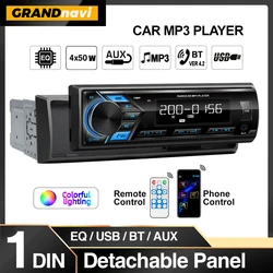 Grandnavi MP3 Car Player detachable panel 1DIN 7 Color Light USB FM Radio Tuner with LED Segment Displays AUX Input USB