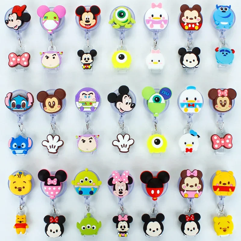 

new Disney Mickey Stitch Retractable Buckle Pvc Silicone ID Badge Holder Badge Clip Student Office Name Bus