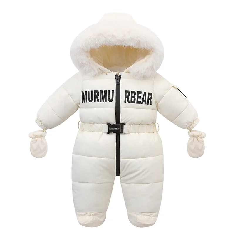 بدلة شتوية روسية لعام 2025 للأطفال بالإضافة إلى رومبير مخملي بقلنسوة لحديثي الولادة مطبوع عليه حروف للأطفال الصغار ملابس داخلية للأولاد #2