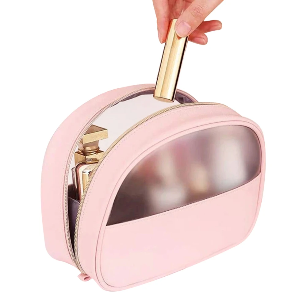 Portable Travel Cosmetic Storage Bag PU Leather Transparent Handbag For Women Girls