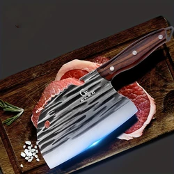 Durable satin kitchen knife, stainless steel blade,sharp fish killing knife, wooden handle for home kitchens and outdoor cooking