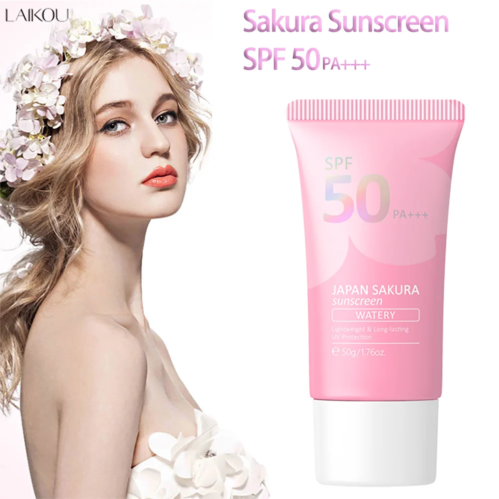 Laikou Sakura Moisturizer Sunscreen Cream Protector Facial Sun Block Spf50 Gel Isolation Lotion Face Suncream 50g