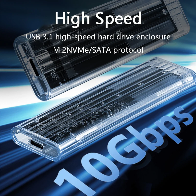 M.2 NVMe/NGFF حاوية القرص الصلب المحمولة الشفافة USB 3.0 حافظة محرك الحالة الصلبة الخارجية للتخزين ونقل البيانات
