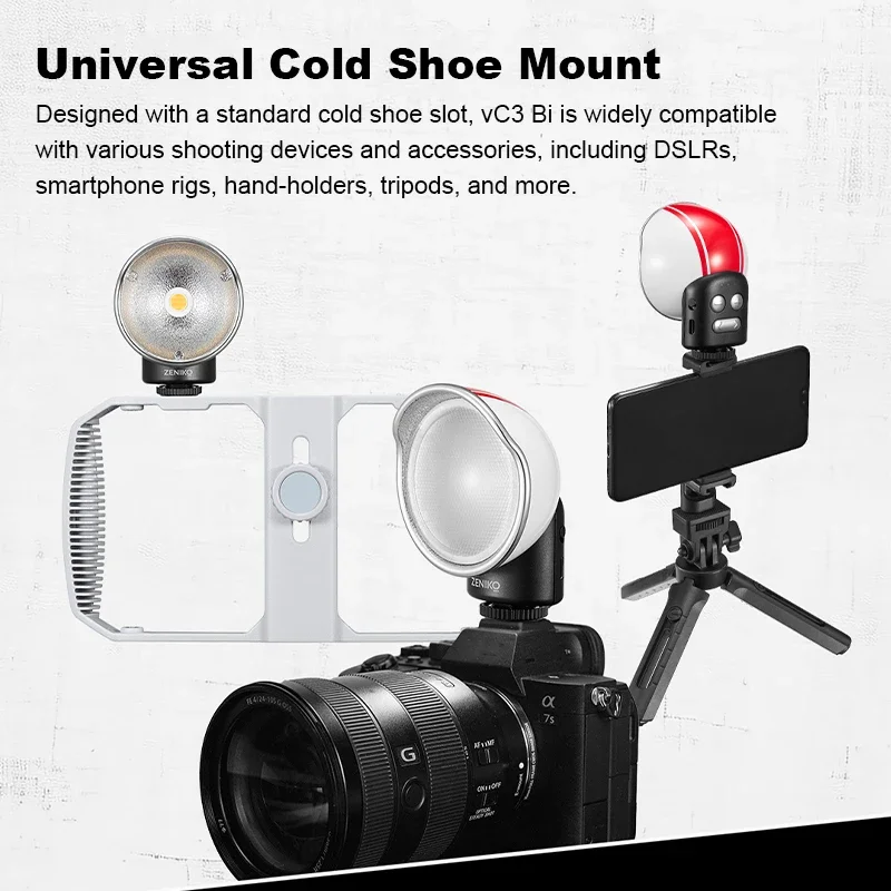 ZENIKO VC3 Bi Retro LED Video Light สําหรับกล้องตัวกรองสี Diffuser Creative ขนาดเล็ก LED Video Light Fresnel เลนส์โคมไฟ