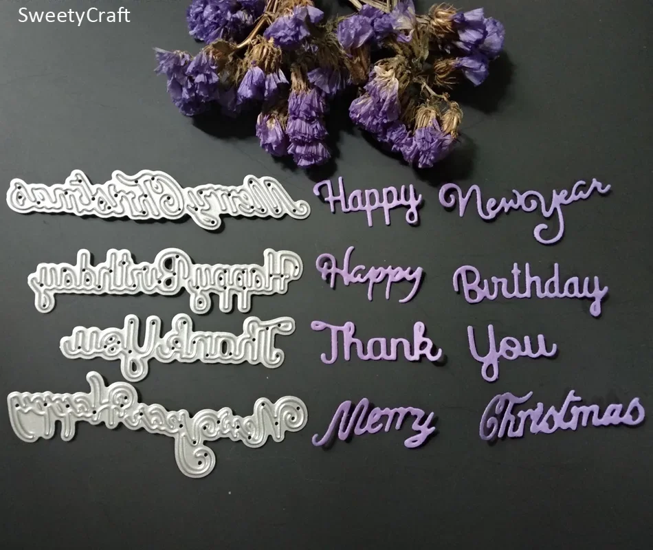 Cutting Dies New 2024 Happy Birthday New Year Letter Scrapbooking Dies Stamps Metal Embossing Stencils Craft Paper Card Die Cut