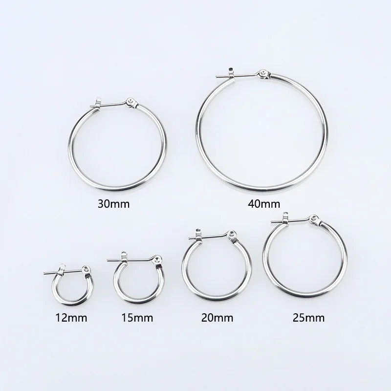 12-40mm 6 Sizes Gold Color Stainless Steel Circle Hoop Earrings for Women Simple Large Small Ear Buckle Hoops Punk Rock Jewelry