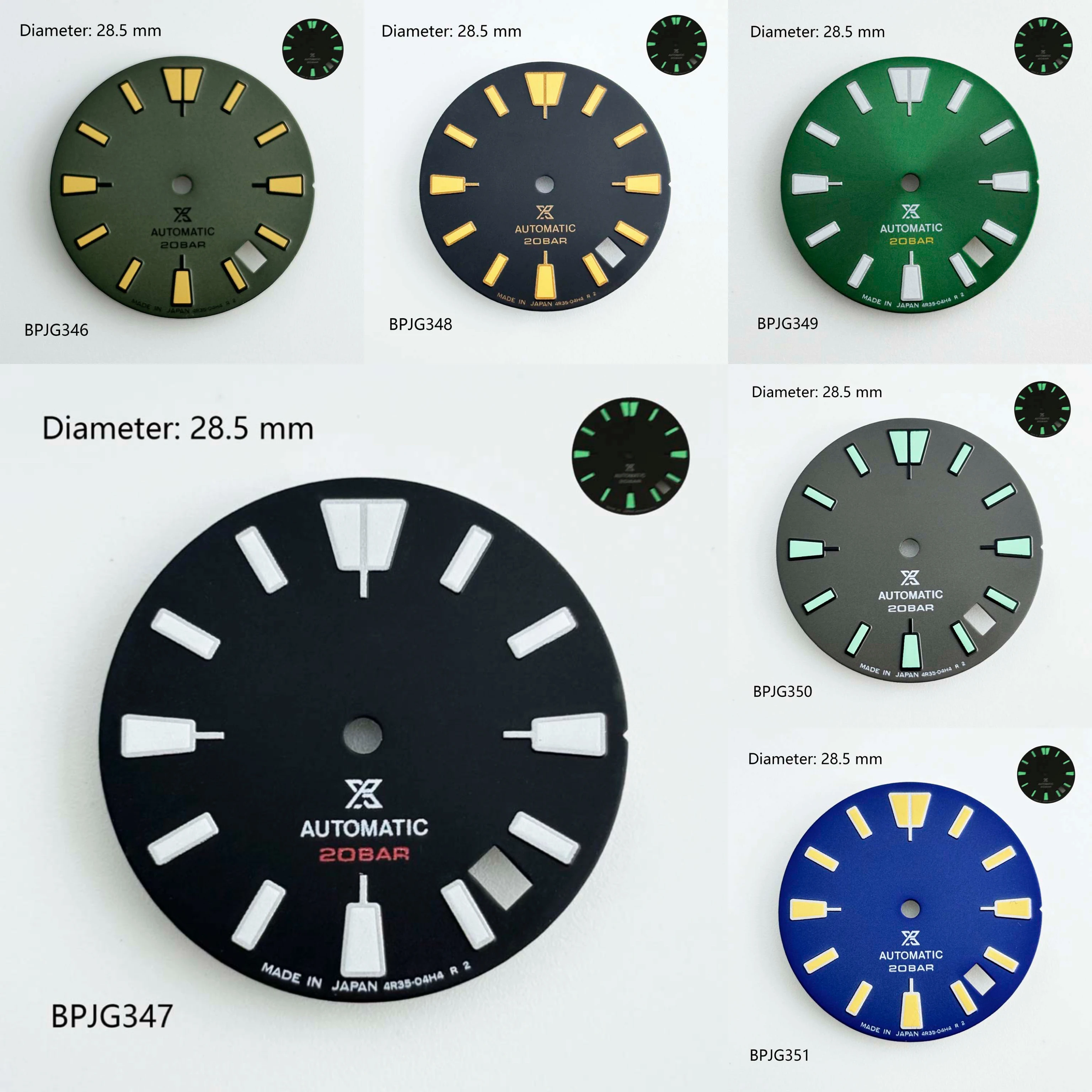 

28.5mm NH35 logo abalone dial green light 4.2-inch single calendar watch parts, men's watch accessories modified