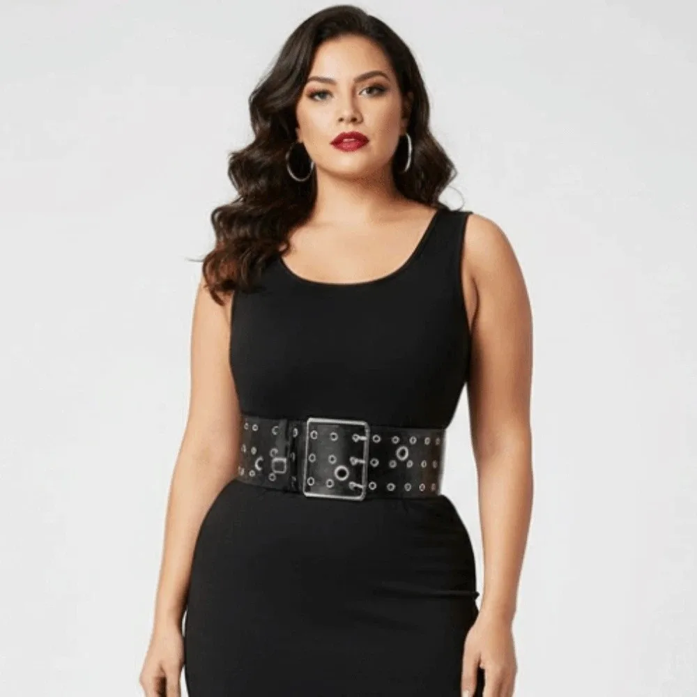 調節可能な中空リベットワイドベルトパーソナライズされたデザイン3列ニードルバックルy2kクールガールズベルトパンクスタイルアメリカンスタイル