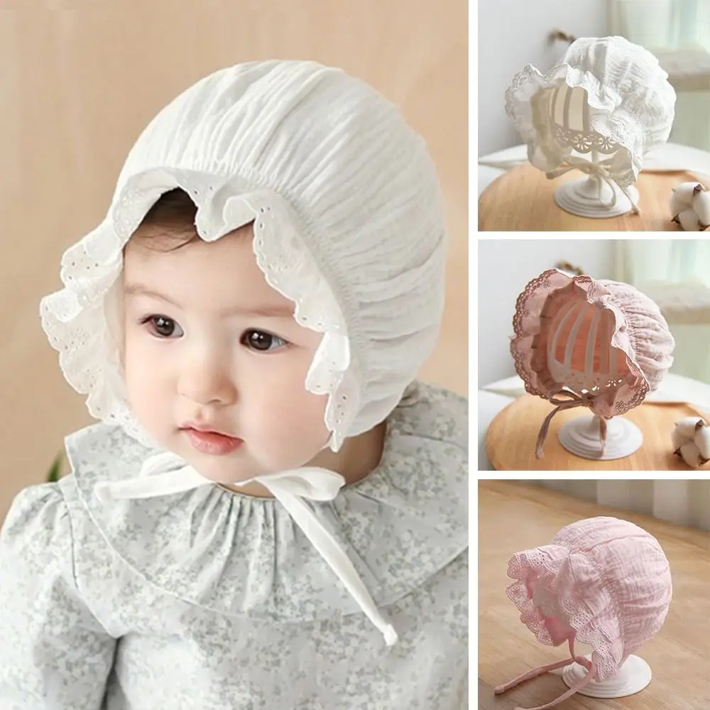 

Boys Girls Caps Soft Lace Ruffle Hat Breathable Multiple Colors Lacing Cap Cotton Sun Hat Newborn Baby