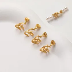 6PCS Dainty Brass Rose Flowers Spacer Bead for Jewelry Making Necklace Supplies DIY Brass 14k Gold Plated Accessories 17*7mm