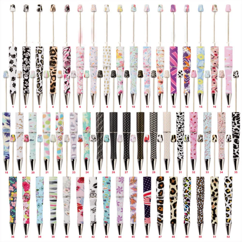 

50pcs DIY Beaded Pen Creative Print Flower Pattern Ballpoint Pen Leopard Print Cow Spot Office Gift Pen School Pen Carving Logo