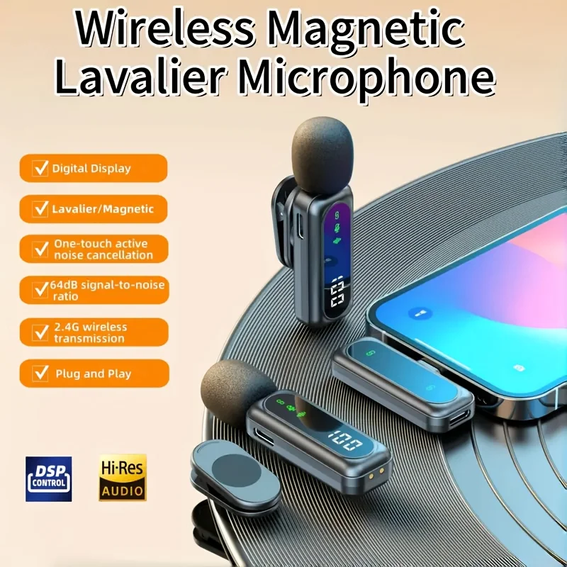 Professional Wireless Lavalier Microphone System with Intelligent Noise Cancellation Lapel Mic For Vlog&Interviews&Conferences
