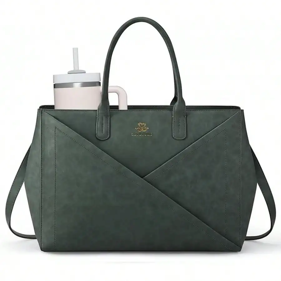 

Laptop Tote Bag Women With Large Cup Holder, 15.6 Inch PU Leather Work Bag, Waterproof Computer Bag, Business Office Briefcase Handbag, Fashionable Tote