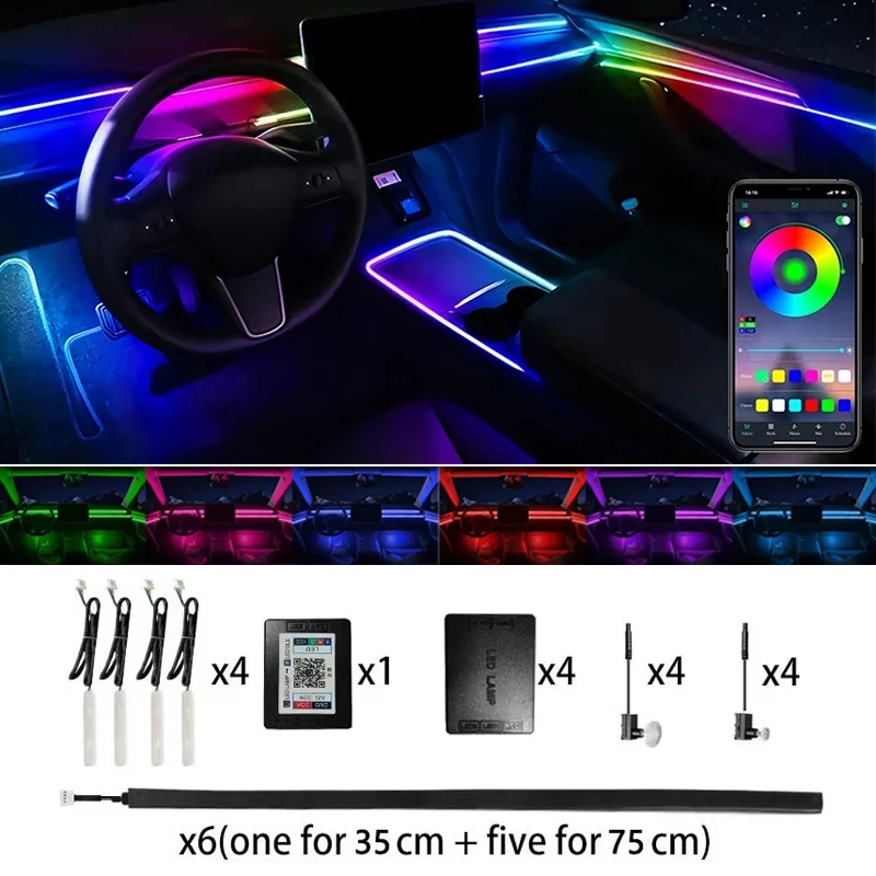 18 in 1 LED Symphony Ambient Lights Car Interior Full Color Streamer RGB 64 Colors Neon Acrylic Strip Decoration Atmosphere Lamp