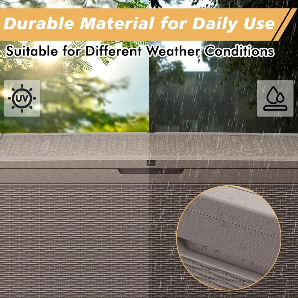 صندوق تخزين راتينج خارجي مقاوم للماء لأثاث الفناء وأدوات الحدائق ومستلزمات حمام السباحة - متين ومقاوم للأشعة فوق البنفسجية ومقاوم للعوامل الجوية