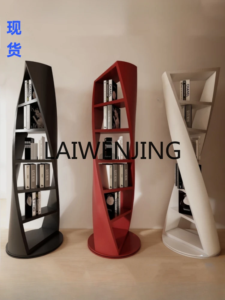 RWJ Solid Wood Rotating Bookcase round Shelf Modern Simple Special-Shaped Decorative Display Stand