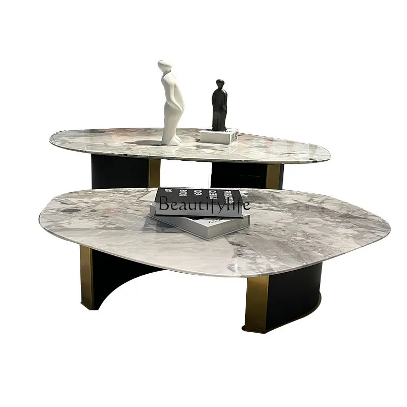 

Minimalist coffee table gray special-shaped natural marble large flat-floor large villa furniture luxury