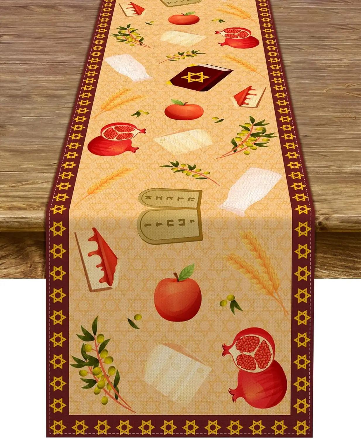 

Rosh Hashanah Linen Table Runner Jewish New Year Decor Shana Tova Pomegranate Apples Table Kitchen Dining Runners Party Decor