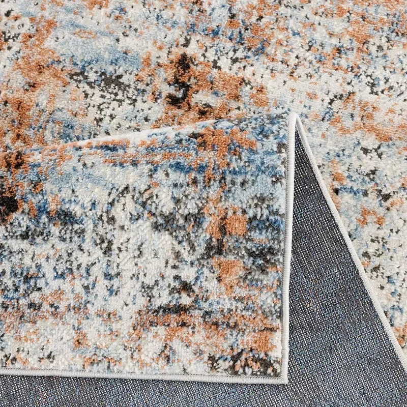 Abstract Distressed Blue Orange Area Rug, Non-Slip Washable Modern Art Carpet for Living Room Bedroom, Stain Resistant Indoor - view 3