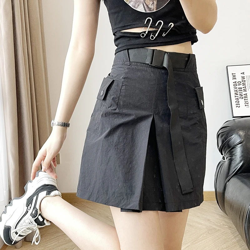 Women Fashion 2024 Casual Mini Asymmetrical Skirts Shorts High Waist Back Pockets Wide Leg Skirts Zipper Female Shorts