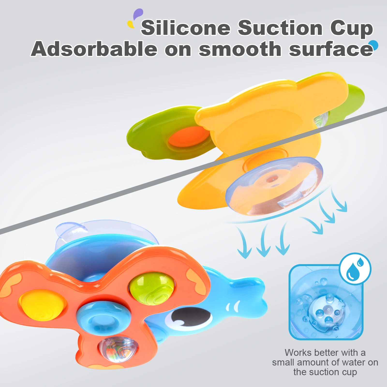 3pcs/set Suction Cup Spinning Cartoon Toys Colorful Gyro Bath Toy Kids Fingertip Rattle Toy Funny Bathing Toysfor Toddler Gifts