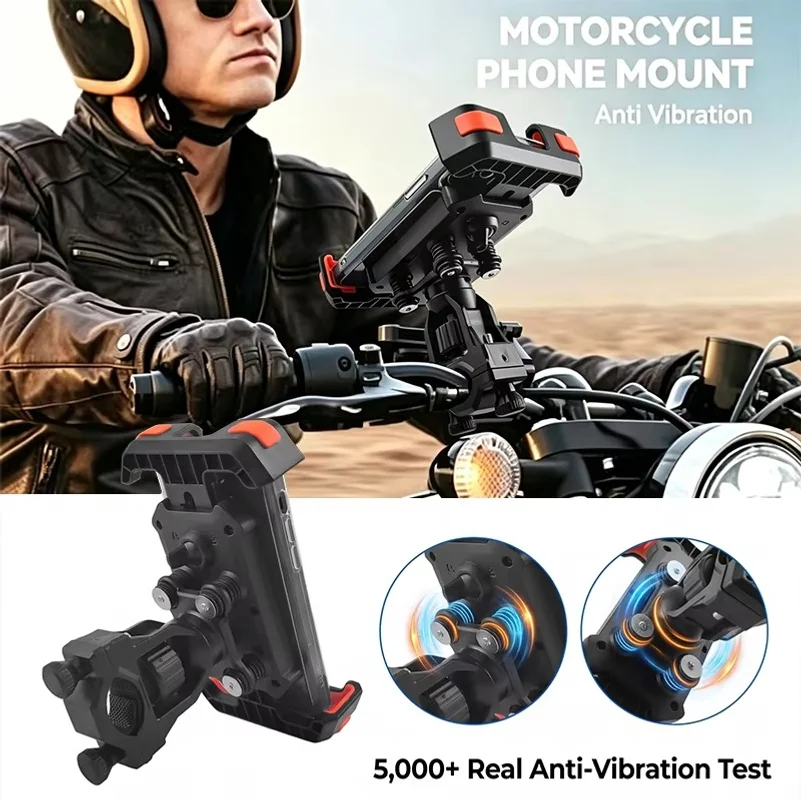 Motorcycle Bicycle Phone Holder Quick Lock Anti Vibration Shockproof Ebike Stroller GPS Navigation Mount Bracket