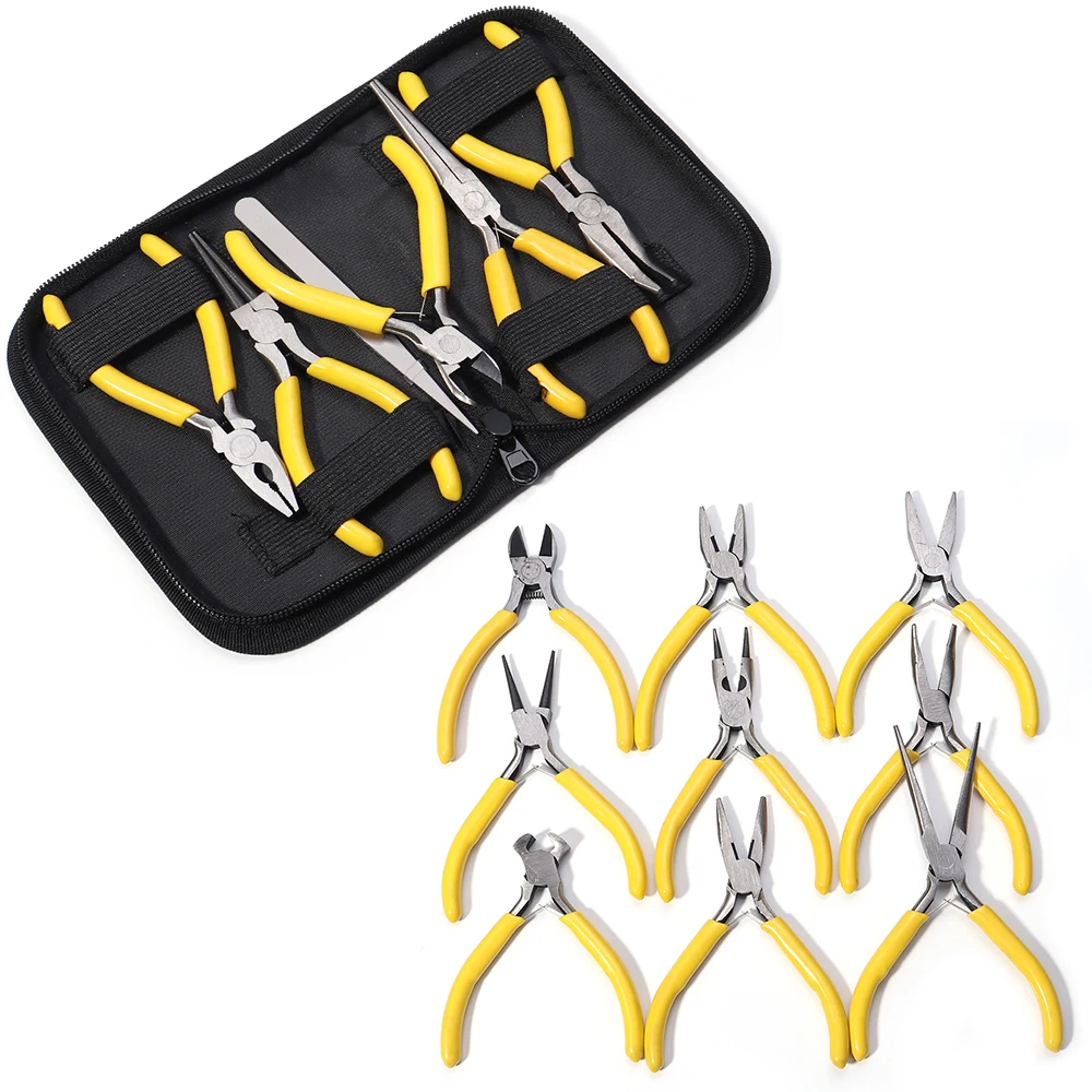 Yellow Color Stainless Steel Mini Pliers Tools Set Cutting Wire Plier Kits For Handcraft Beading DIY Jewelry Making Accessories