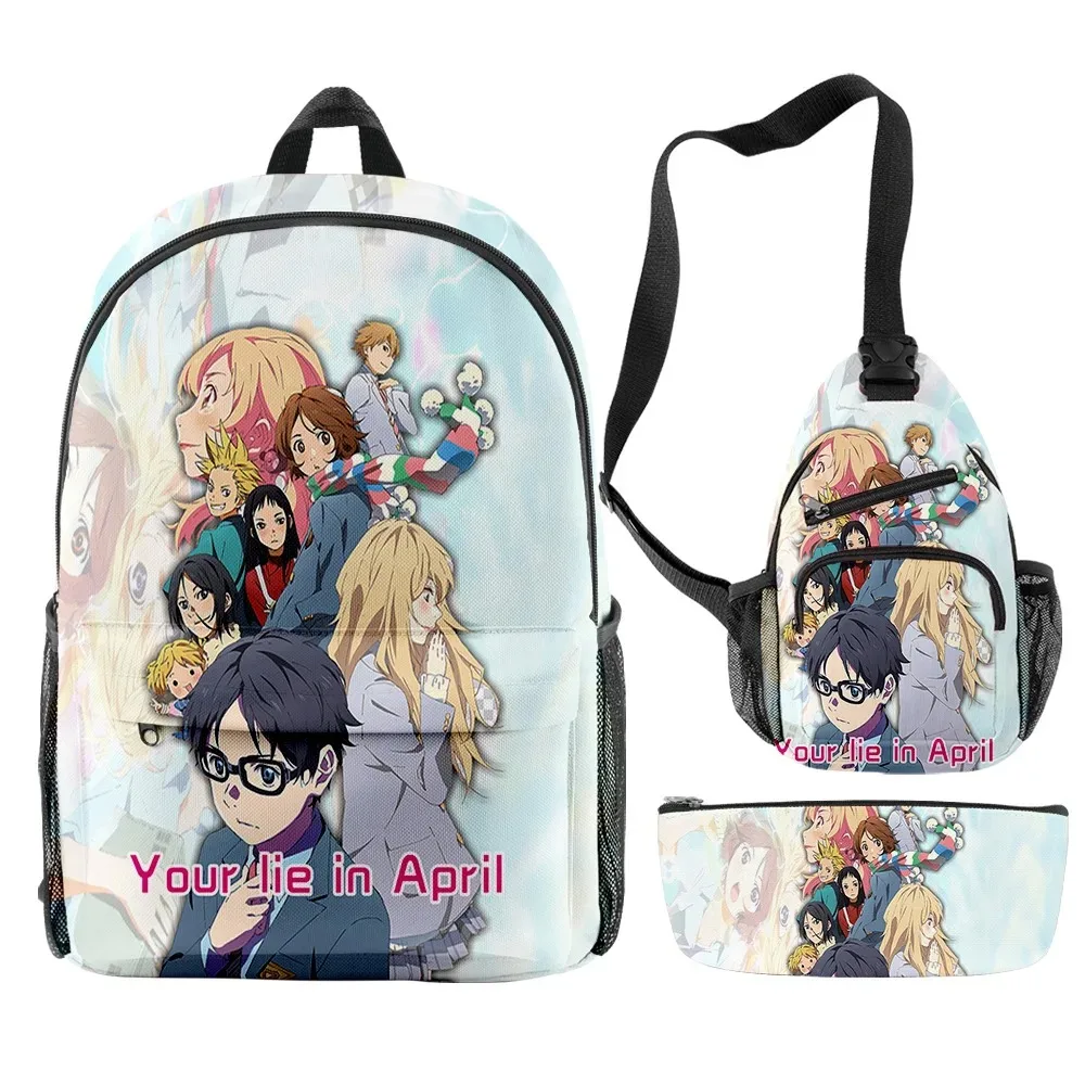 

Sua mentira em abril Anime Merch 3 pçs/set Travel School Bag Crossbody Bagl Lápis saco Terno Para Crianças Aldult 2024