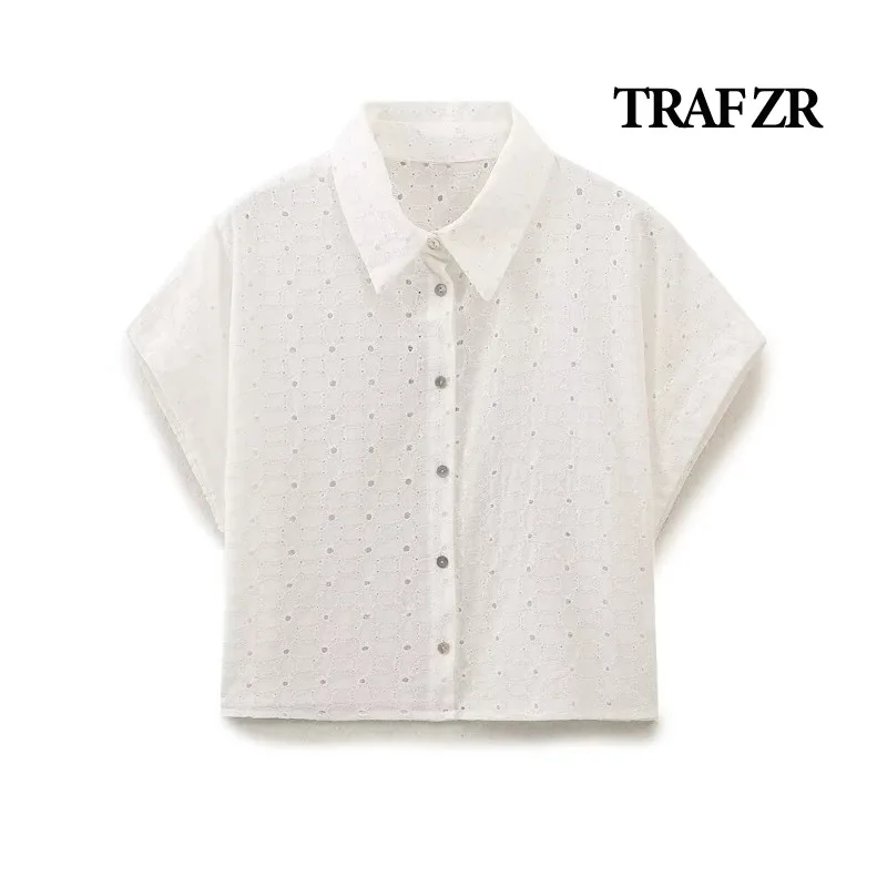 

TRAF ZR 2024 Woman Shirts for Women Top Short Sleeve Fine Elegant Blouses Korean Style Women's Clothing Stylish Vintage Blouse