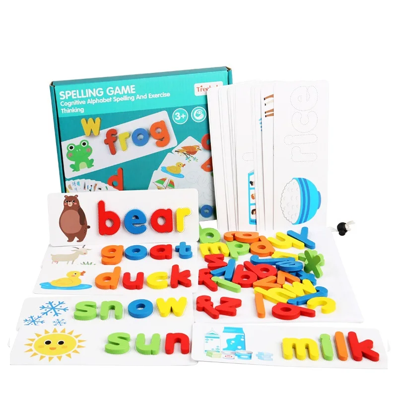 Nuevos juguetes de madera 26 alfabeto inglés, práctica de ortografía, Educación Temprana, tarjeta cognitiva, juguete, juego de palabras de hechizo, regalo para niños