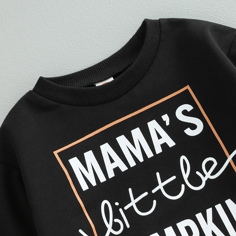 Conjunto de 2 peças de fantasia de Halloween para bebês meninas com estampa de abóbora manga comprida com gola redonda e calças para festa de outono