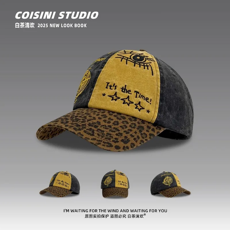 

Y2k Retro Leopard Print Baseball Caps for Men and Women Summer Street Trend Versatile Personality Color Matching Hip Hop Hat