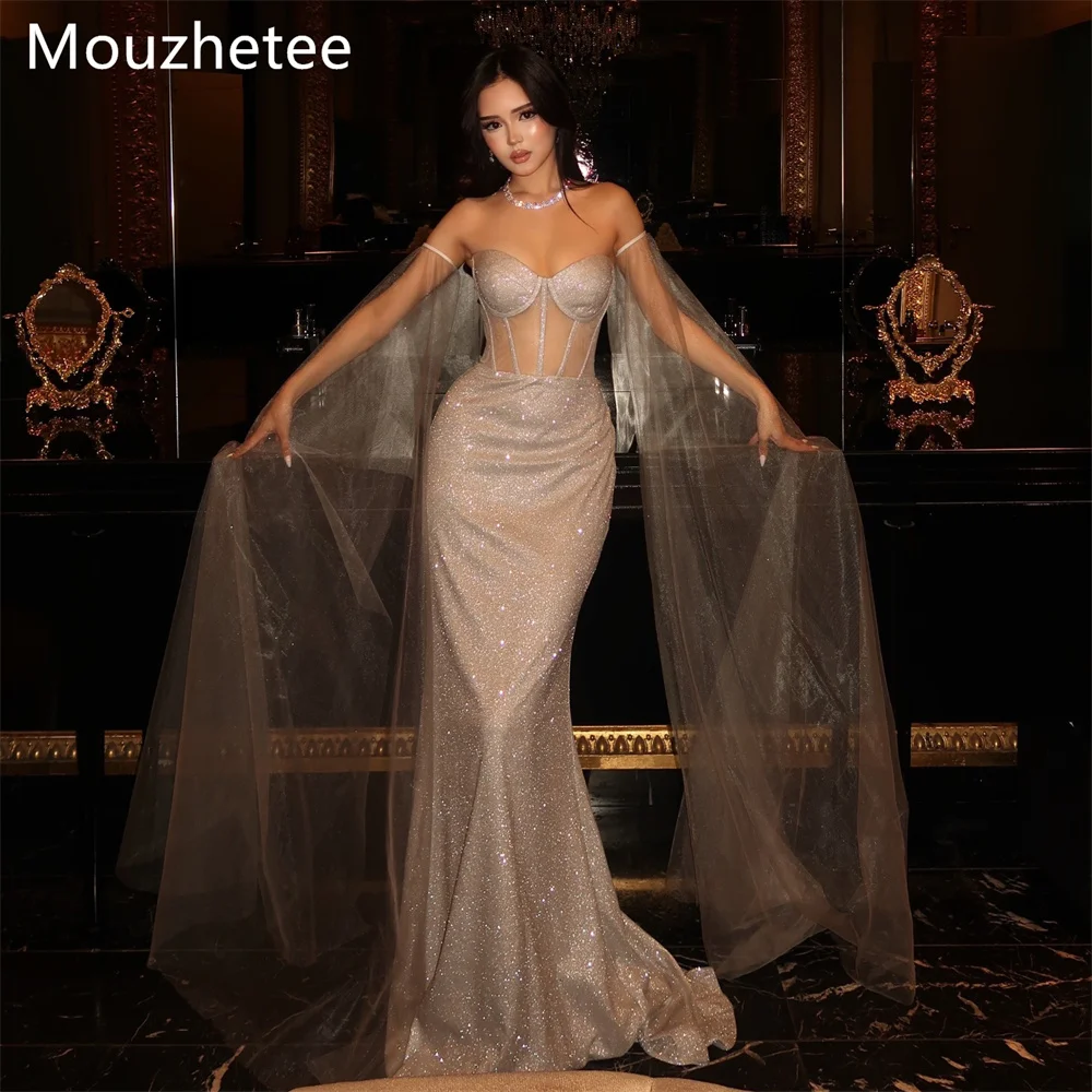

Mouzhetee Shiny Mermaid Strapless Dresses Formal Party Gowns for Women Simple Pleat Prom Gown Customized 2026