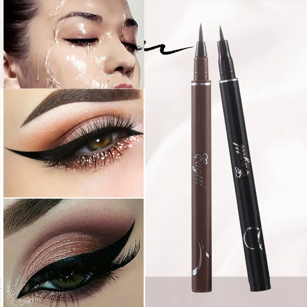 Cosméticos para ojos frescos, cabezal de cepillo suave, delineador de ojos negro resistente al agua, lápiz delineador de ojos líquido, lápiz delineador de ojos suave