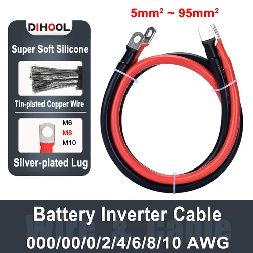 Imagen 1 del producto Juego de cables de batería de silicona suave ultragrueso 70 mm2 95 mm2 50 mm2 10AWG 0AWG 00AWG 000AWG Cable de conexión de cobre estañado para coche