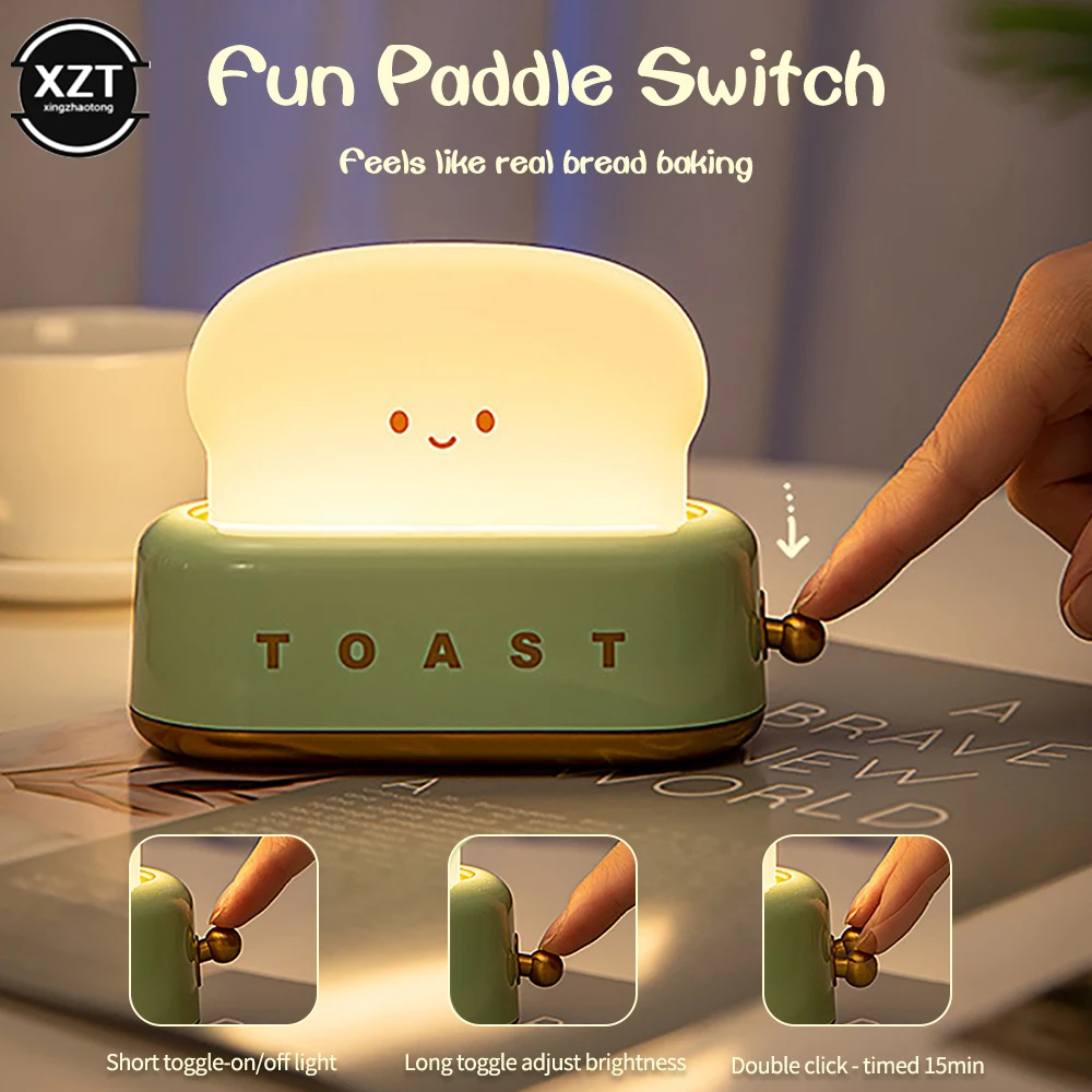 

Creative LED Bread Maker Night Light USB Charging Dimming Bedside Table Night Light Student Fun Switch Mood Light Girl Gift