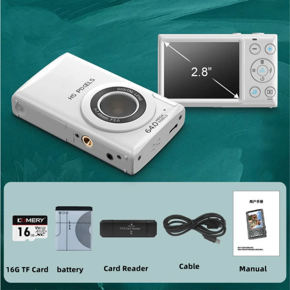 

MP3 MP4-плеер, музыкальная камера для фотографии, 18X 64MP, детская цифровая камера, 2,8-дюймовый автоспуск, компактная видеокамера 4K с автофокусом