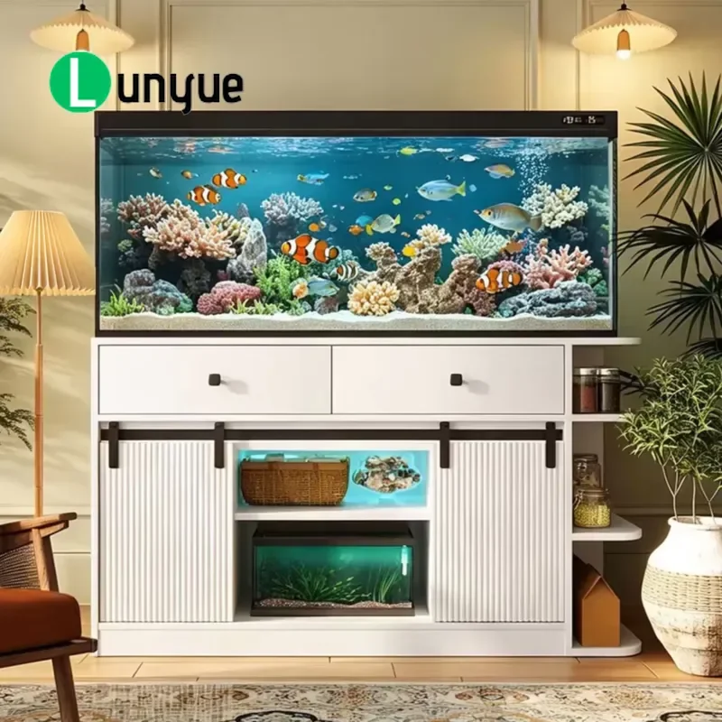 75 Gallon Fish Tank Aquarium Stand with LED Light Cabinet Heavy Duty Metal Bracket for Home Living Room Storage Wholesale