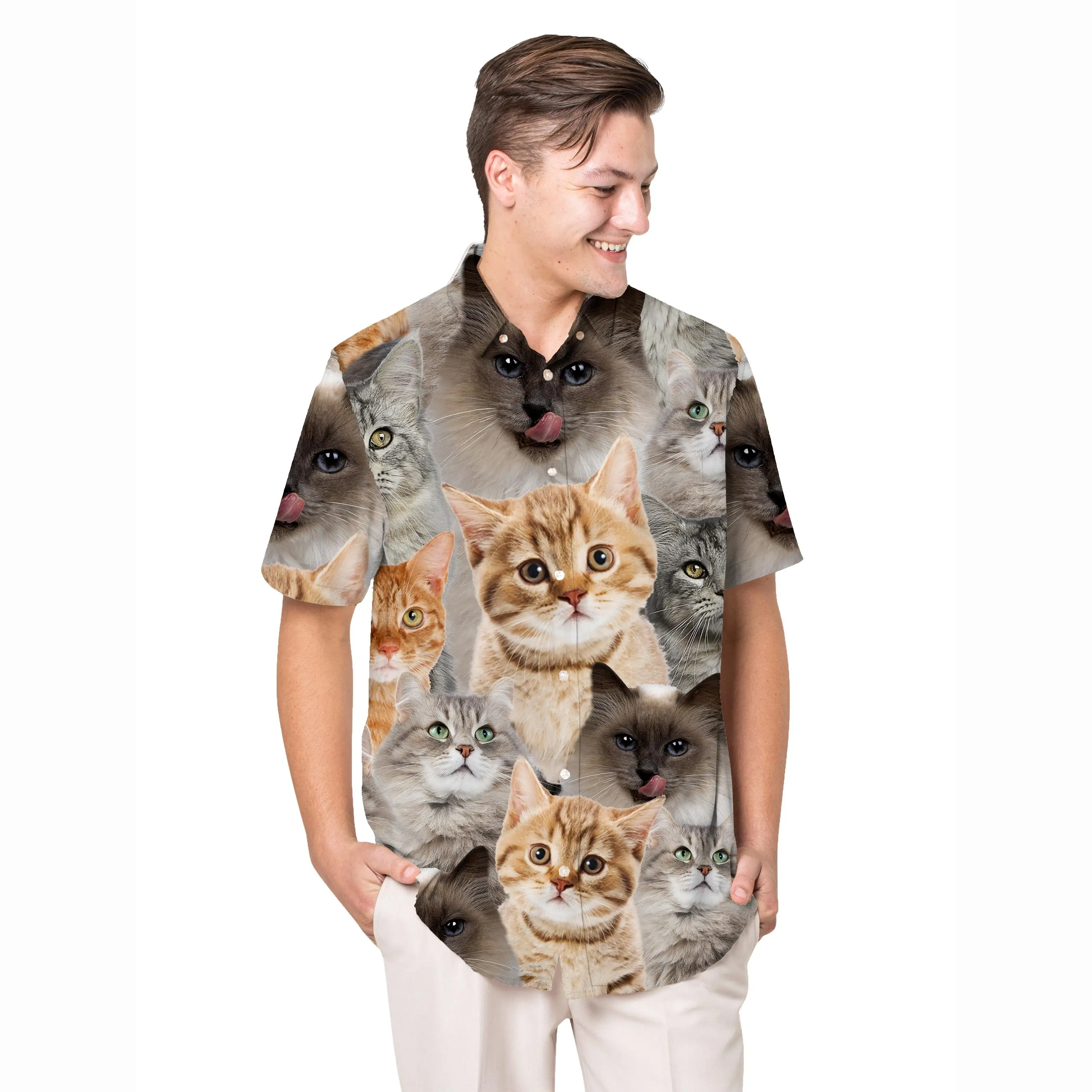 

Jumeast Lovely Cat Pattern Hawaiian Shirt Cute Animal Graphic Aloha Shirts Tropical Baggy Casual Man Clothing Beach Top Gifttify