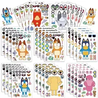 8Pcs/Set Bluey and Bingo Dog Cartoon Anime Stickers Face Patchwork DIY Decoration Stickers Children Puzzle Education Toys