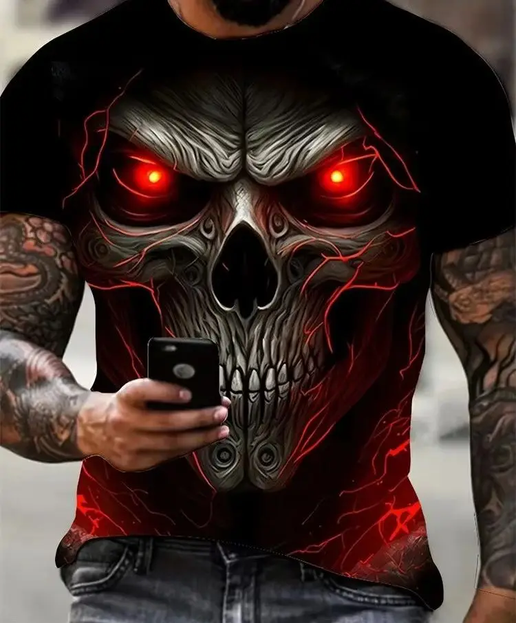 

25 Summer Men's 3D Skull Print Short SleeveOutdoor Casual Quick Drying TShirtBreathable Light Short Sleeve