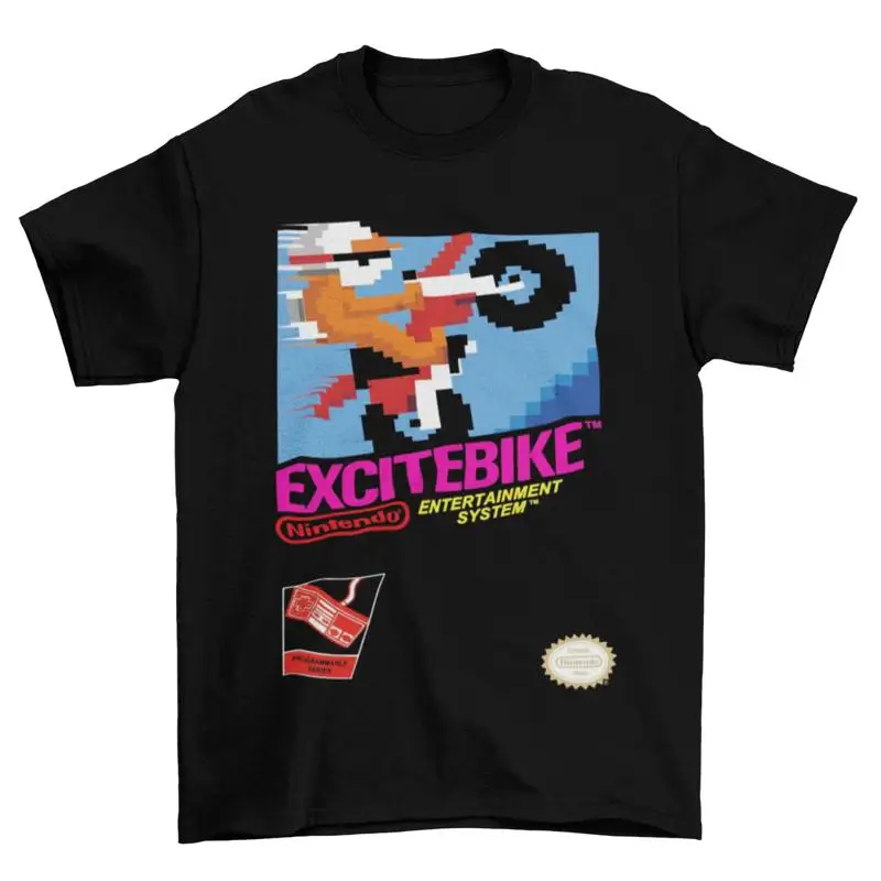 Excitebike NES Cover T Shirt Cotton Adult Funny Video Game Motorcycle New