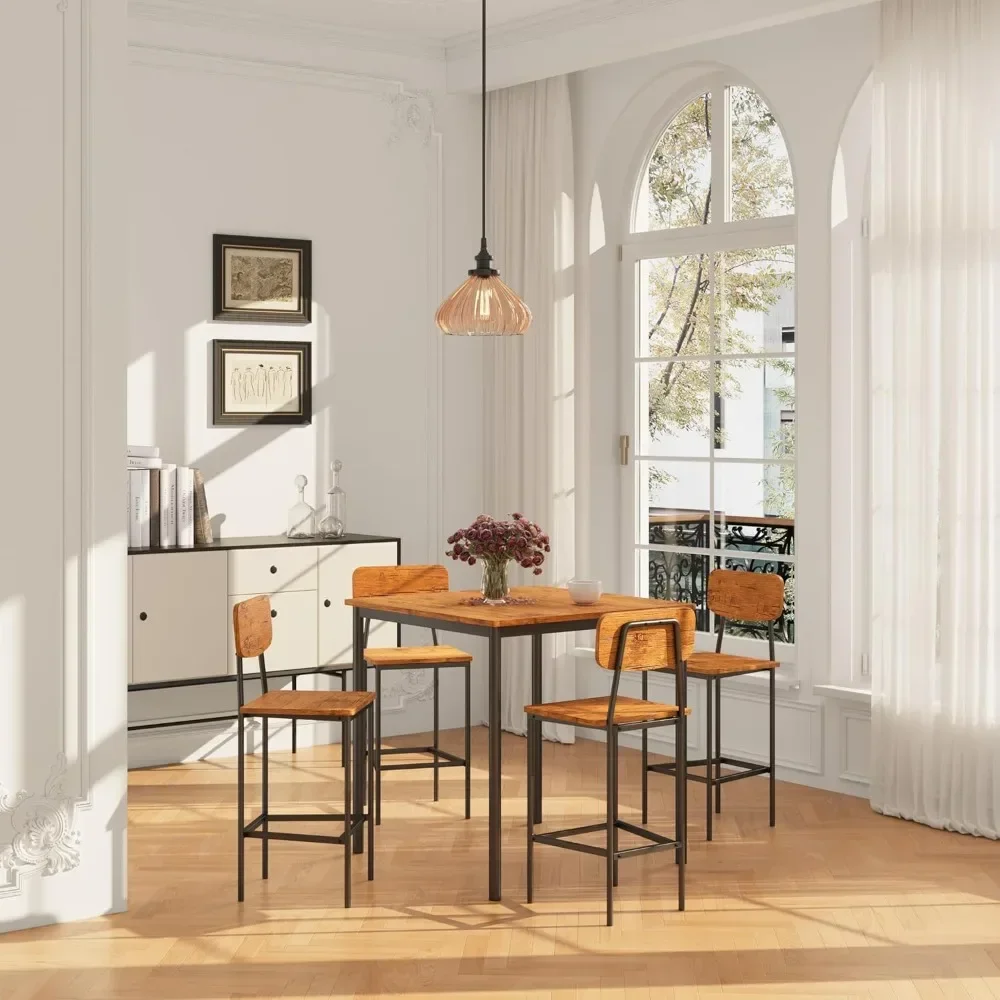 Kitchen Table and Chairs for 4, Dining Table Set for 4 with Space-Saving Design, Industrial Dining Room Table Set