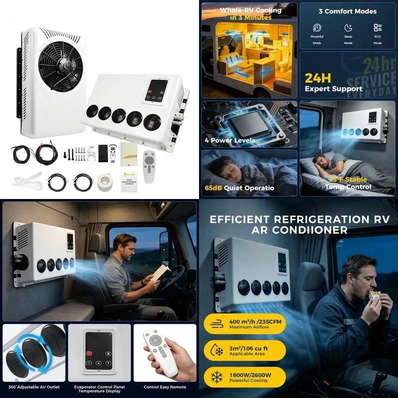 2026 hot sale 12V Semi Truck Air Conditioning Cooling System 10000BTU Split Electric Parking AC for Bus Van Tractor RV