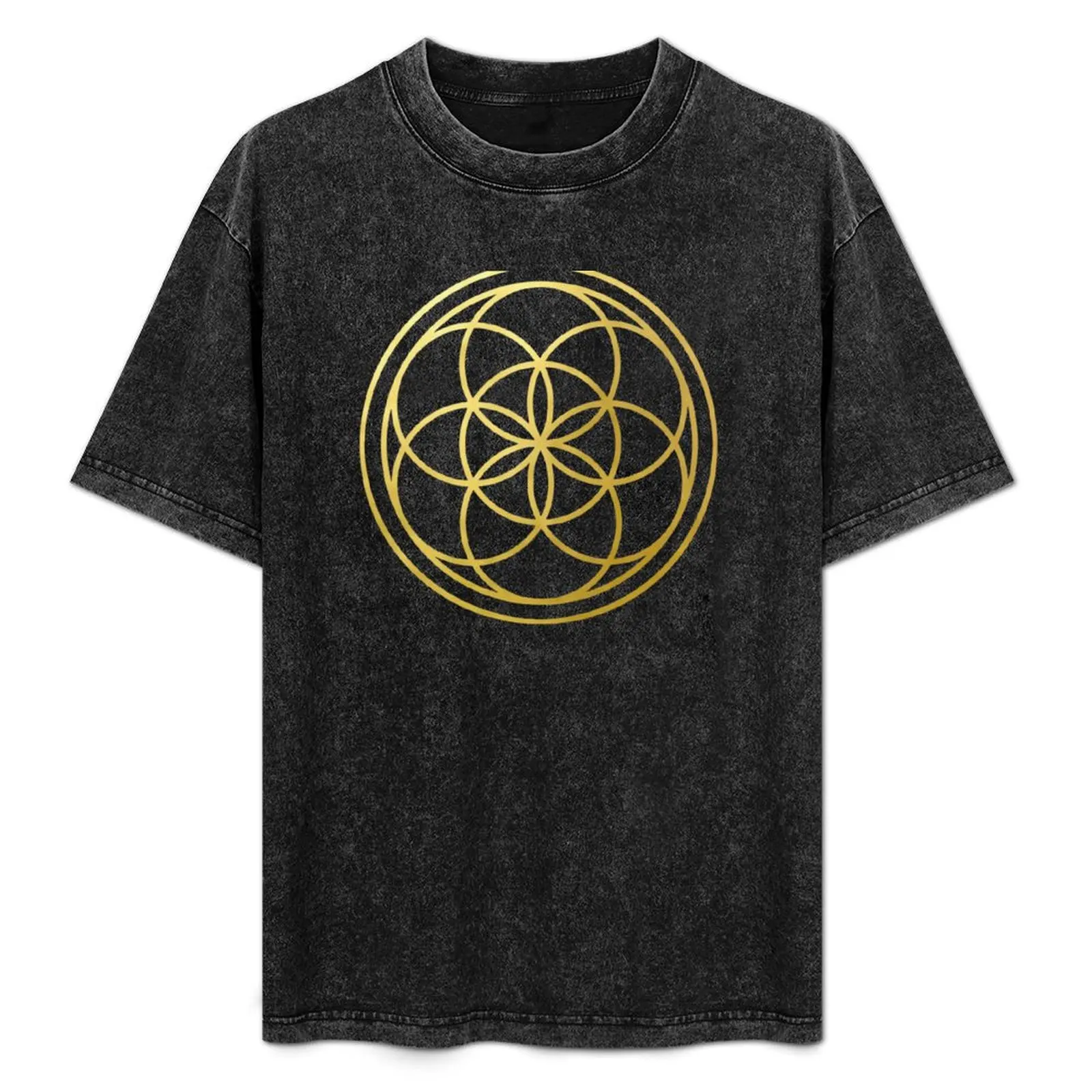 

The Seed of life gold sacred geometry mandala esoteric symbol flower of life T-Shirt Plus Size Street Style Tee
