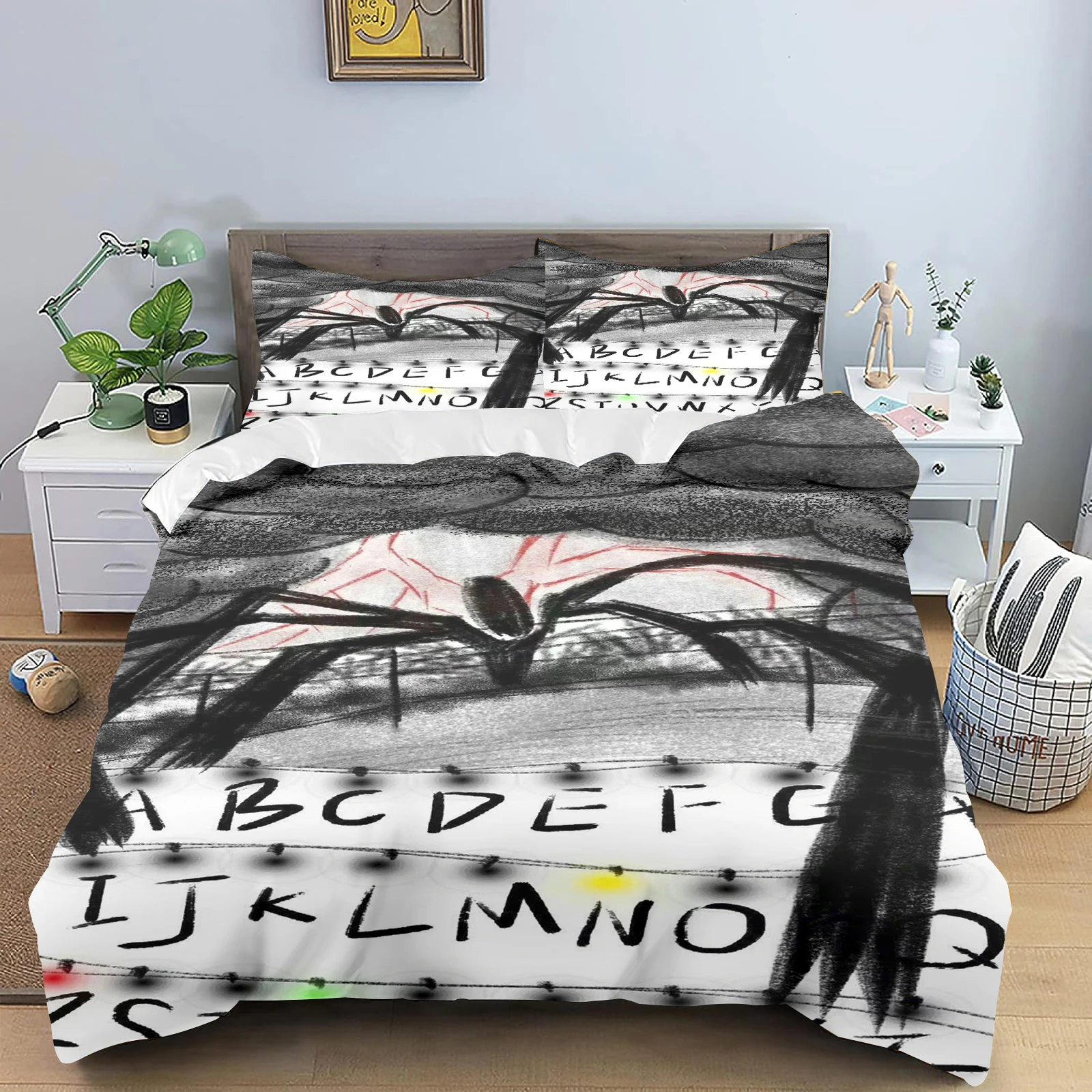 SStranger Things-3D Cartoon Duvet Cover Soft Skin-Friendly Breathable Bedding Set with Zipper for Kids Boys Girls Bedroom Decor