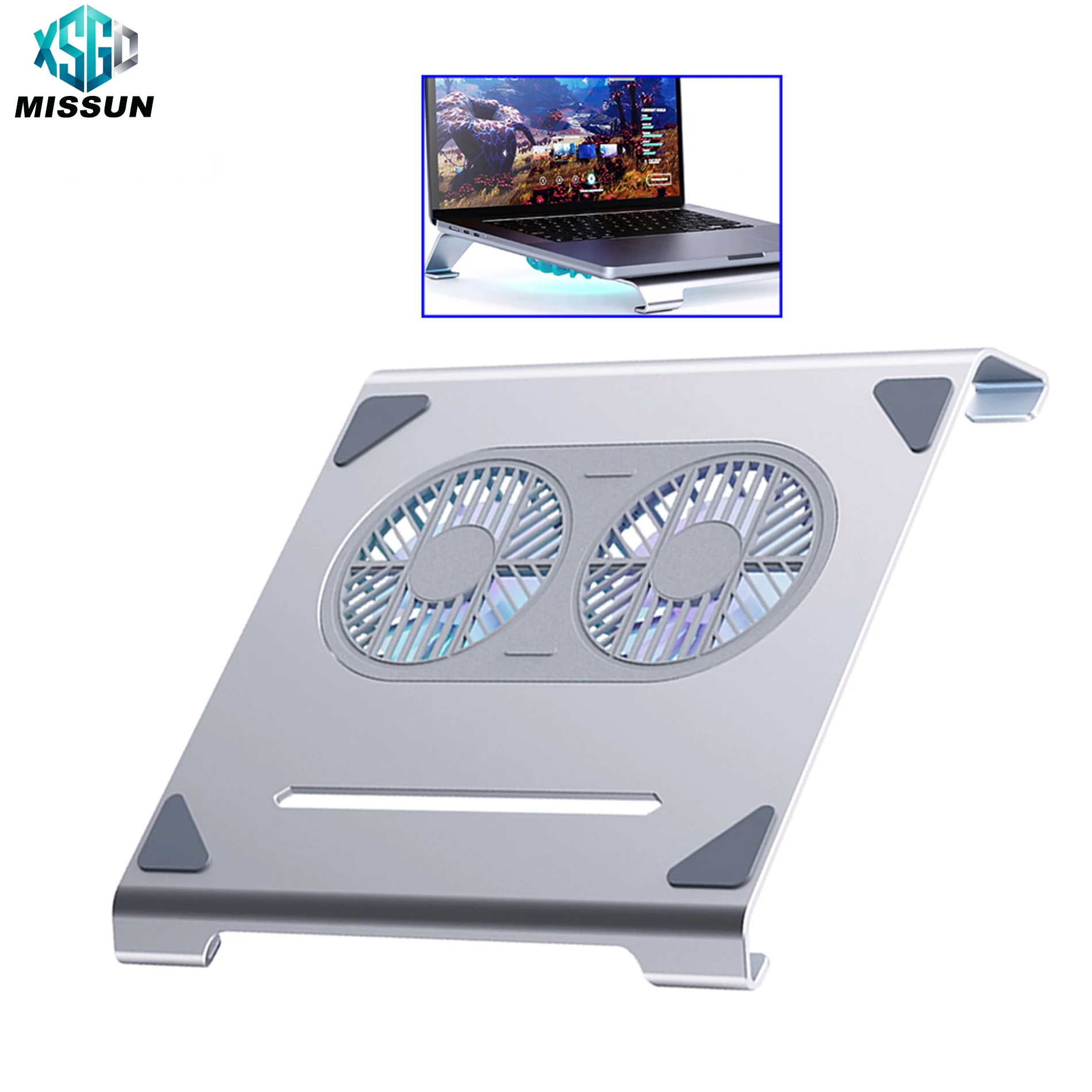 HOWENS Silberner Dual-Hochgeschwindigkeitslüfter Aluminiumlegierung Ständer für Laptop-Kühler Verstellbarer Ständer für 10-15 Zoll Laptops