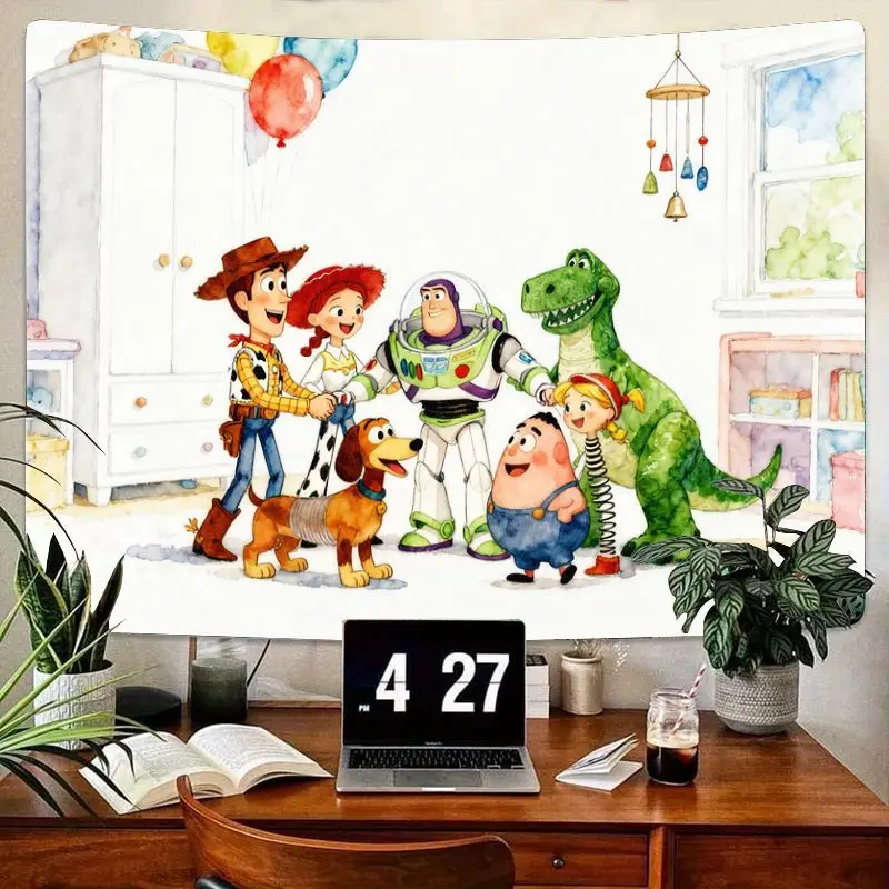 

1 шт. яркий гобелен «История игрушек» «Друзья», акварельный настенный рисунок с героями мультфильмов для декора детской спальни, гостиной, подарок фанату из полиэстера.