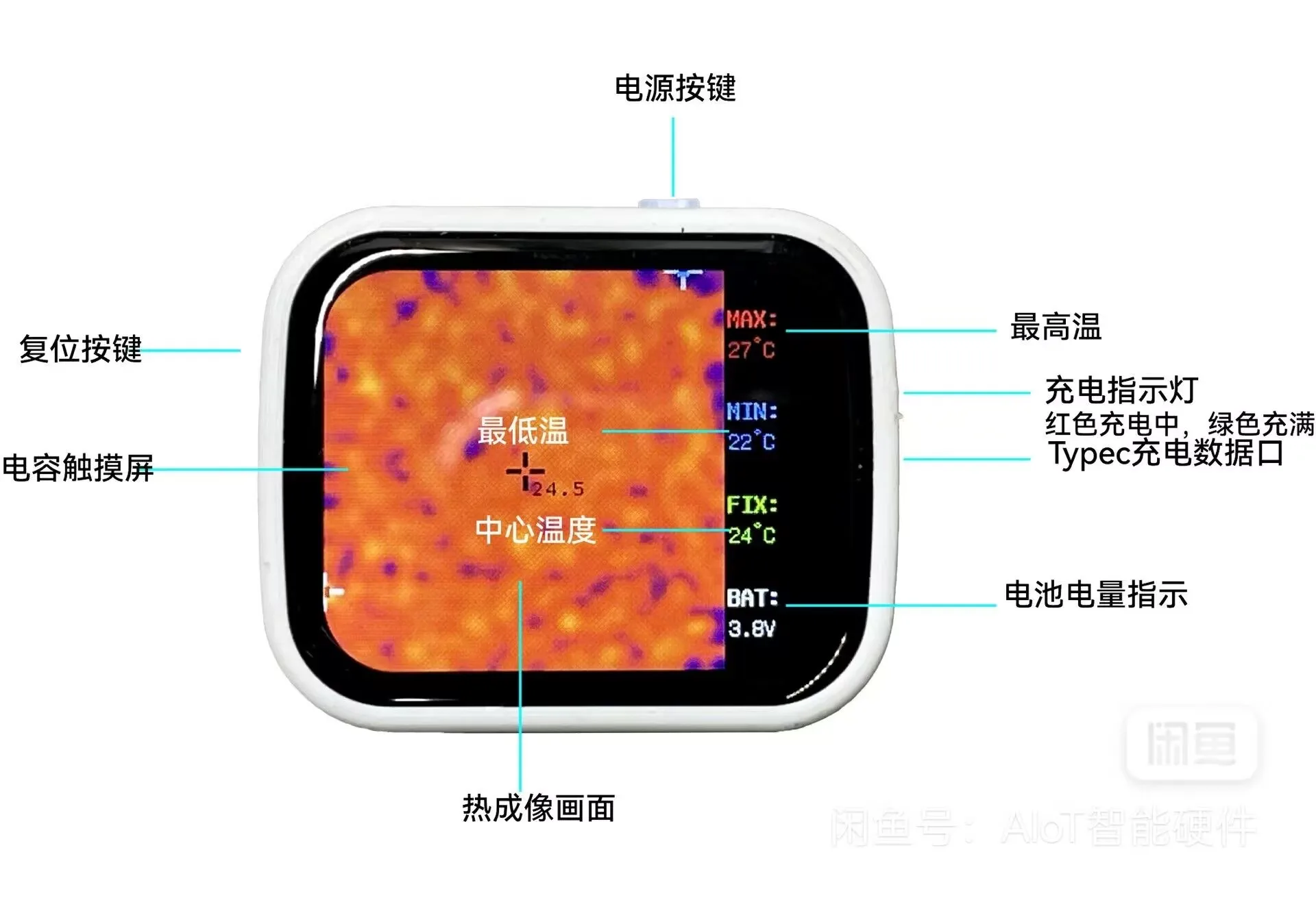 320 * 240 touch screen mini pocket thermal imaging night vision device, underfloor heating temperature and leak detector
