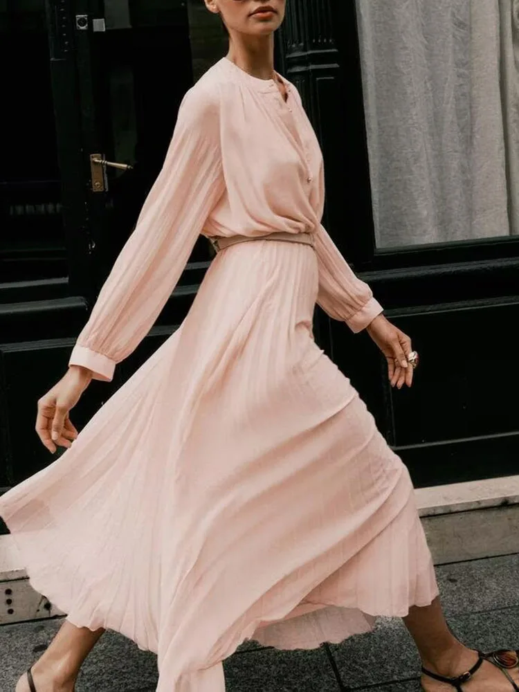 

Осень 2023, новый женский костюм миди Dr Long Sve с поясом, сложенный базовый костюм, модный женский этнический сценический костюм